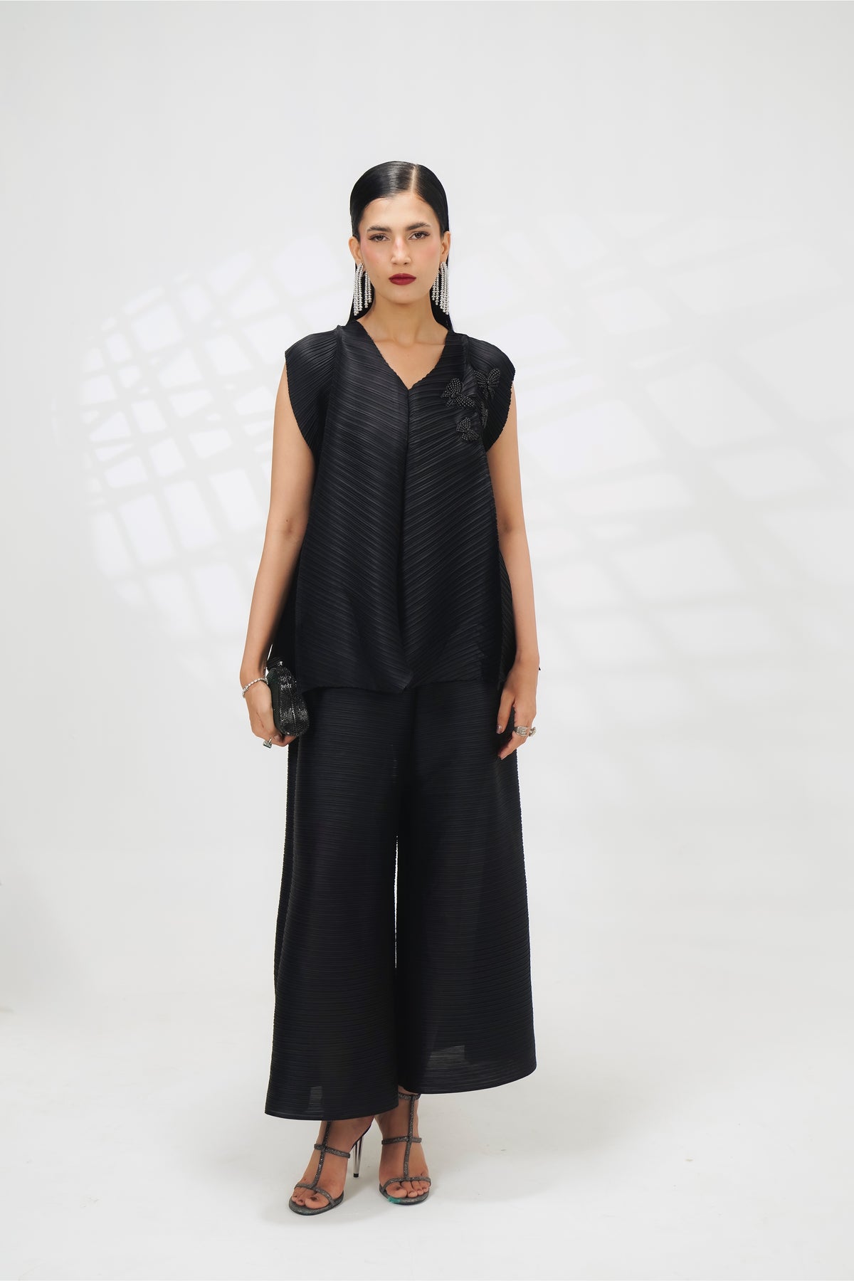 Noir Pleated Sleeveless Cord Set