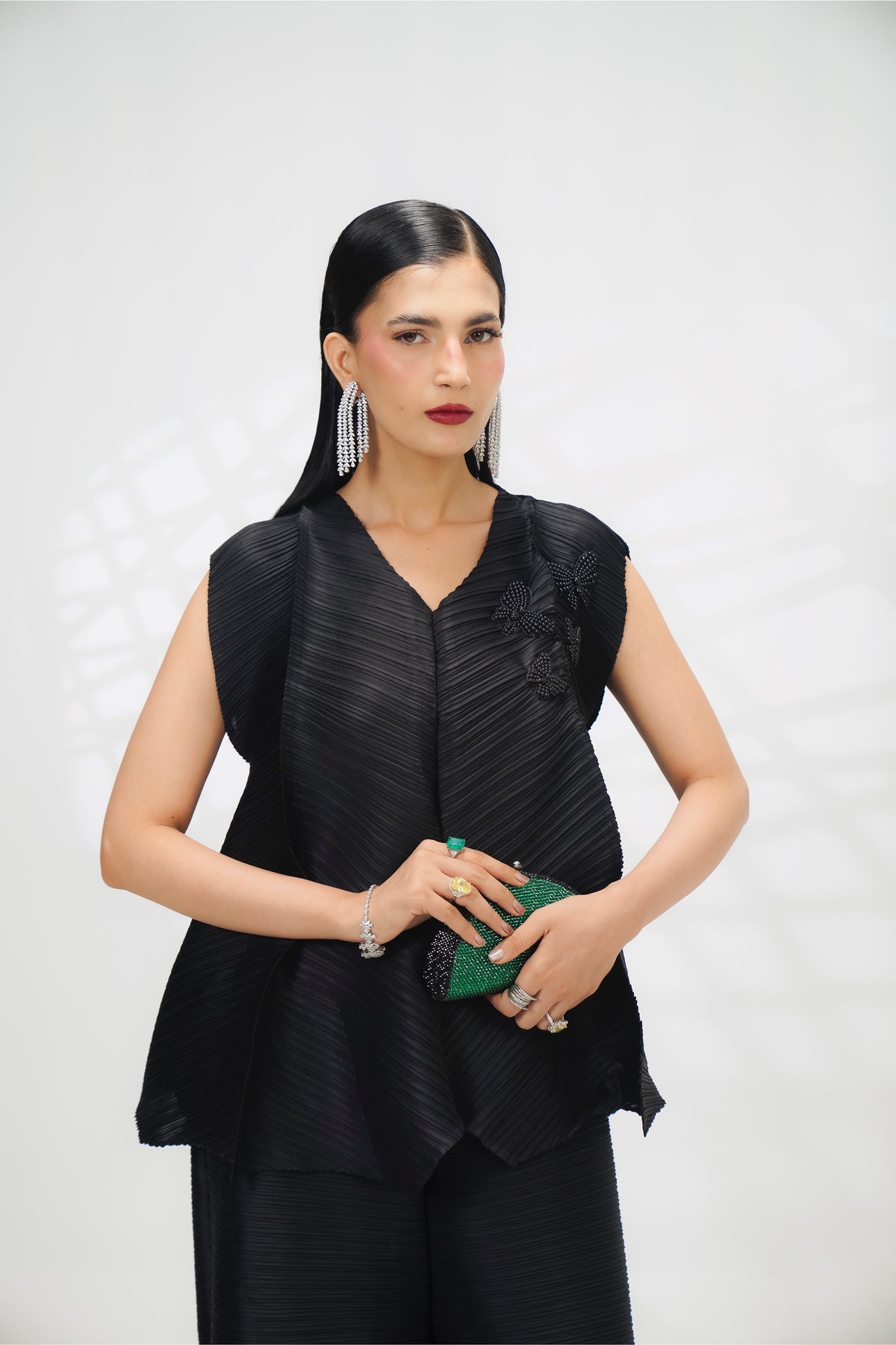 Noir Pleated Sleeveless Cord Set